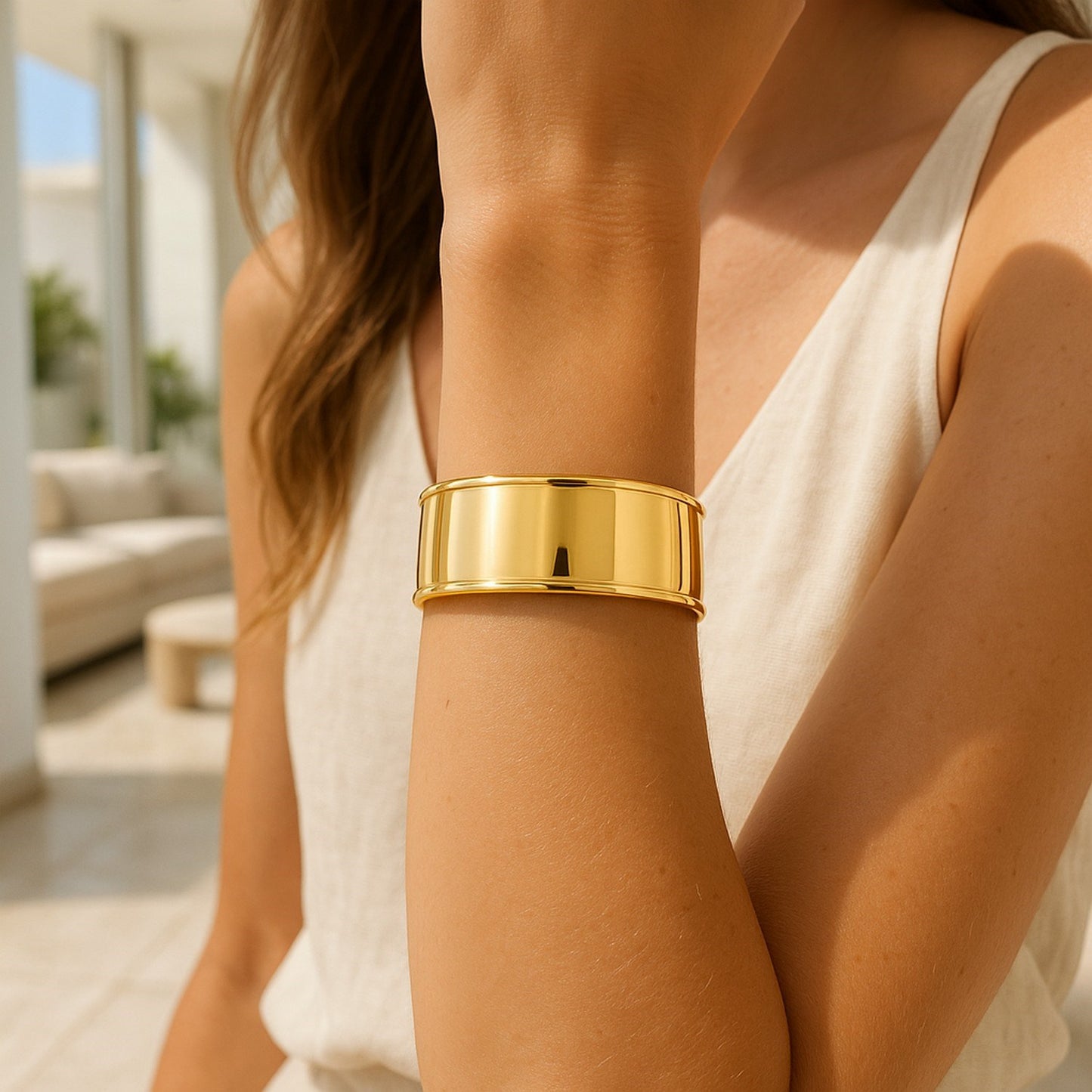 Designer Classic Cuff Bangle in 14K Yellow Gold (20.40 mm)