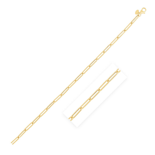 14k Yellow Gold High Polish Alternating Bead Paperclip Bracelet (3.50 mm)
