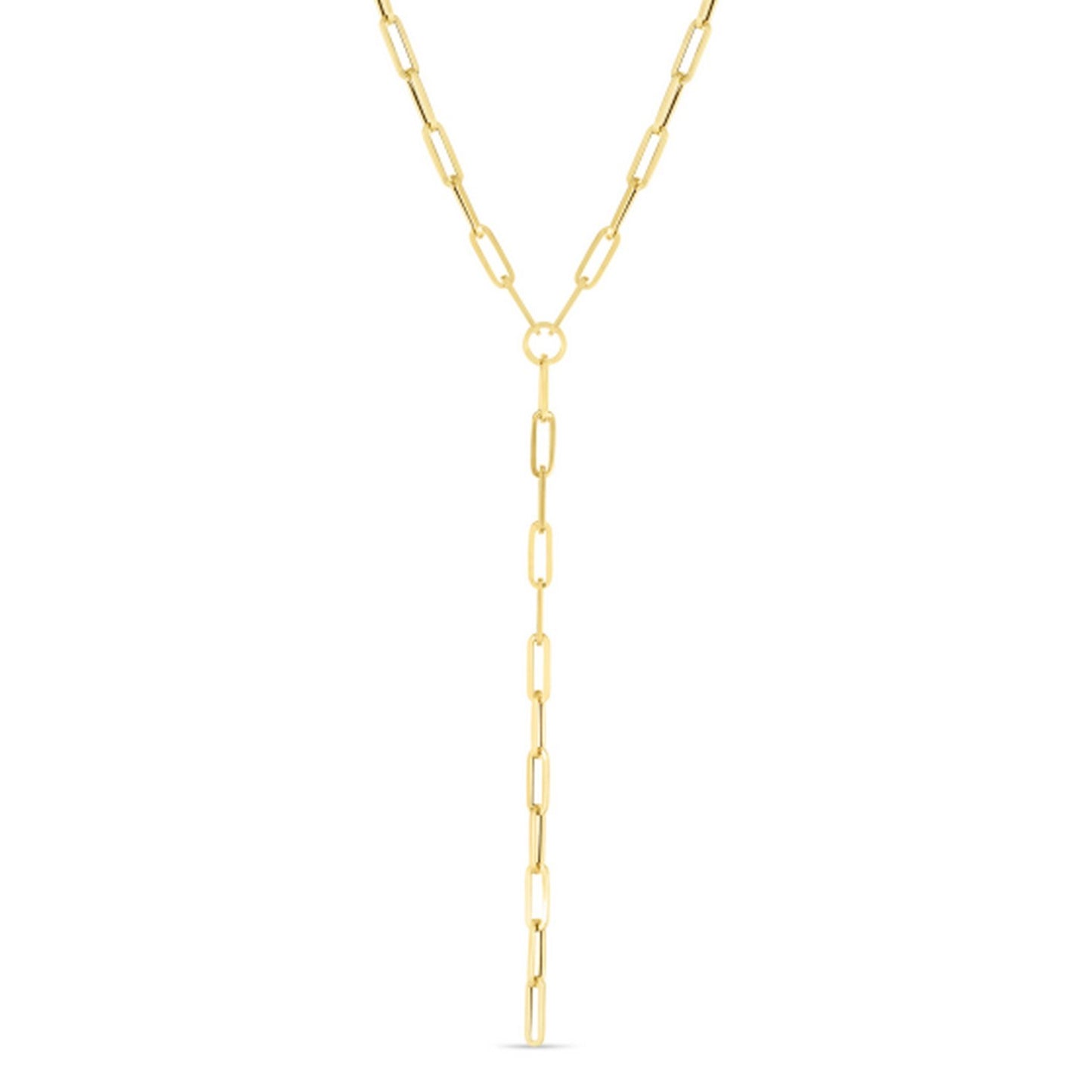 14k Yellow Gold Paperclip Chain Lariat Necklace