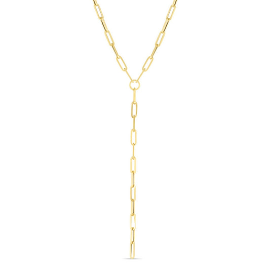 14k Yellow Gold Paperclip Chain Lariat Necklace