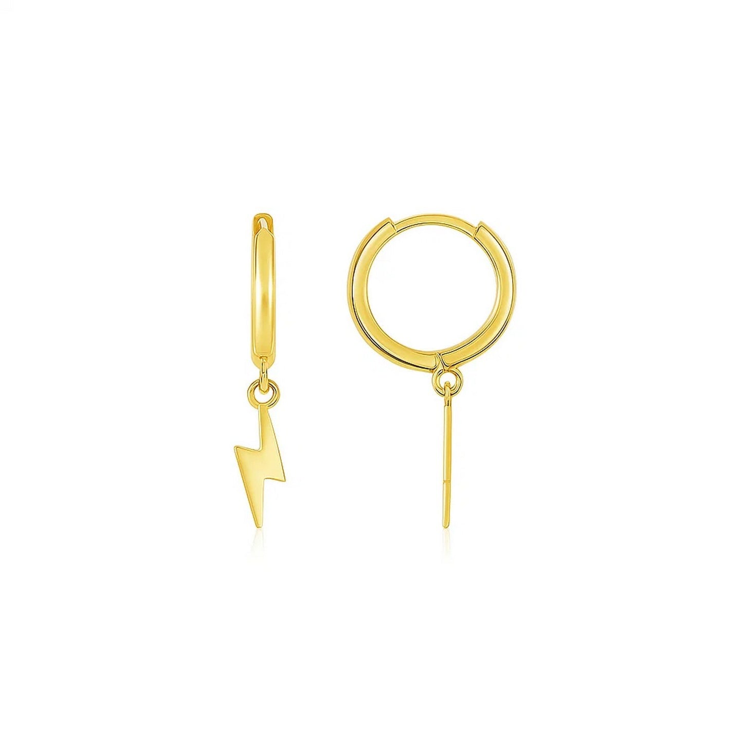 14K Yellow Gold Lighting Bolt Drop Hoop Earrings