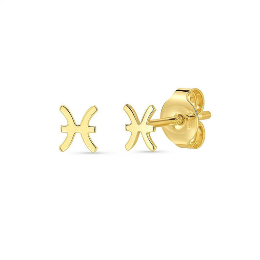 14K Yellow Gold Pisces Stud Earrings
