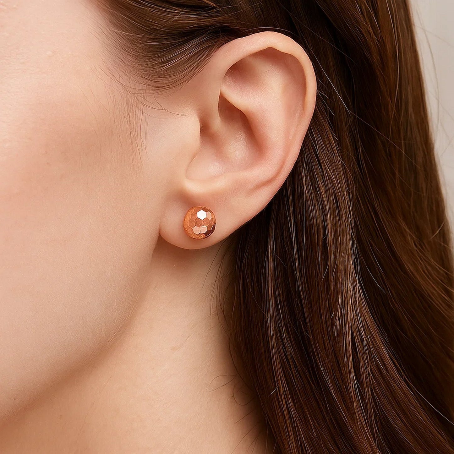 14k Rose Gold Ball Earrings with Faceted Texture(7mm)