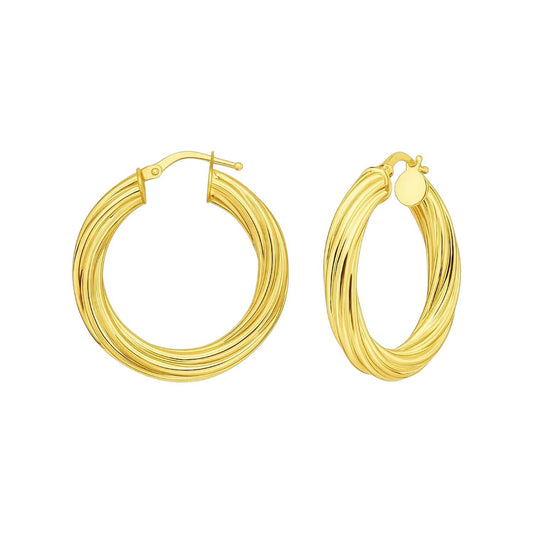 14K Yellow Gold Full Twist Medium Hoop Earrings