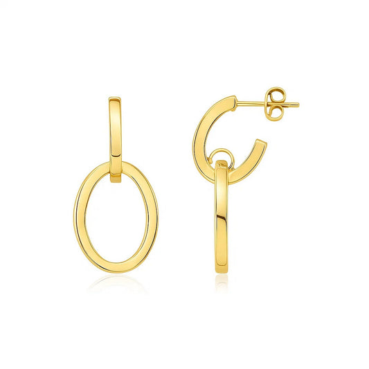 14K Yellow Gold Interlocking Drop Hoop Earrings