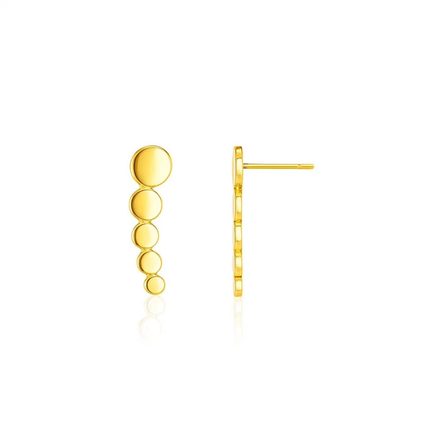 14k Yellow Gold Graduated Circles Climber Post Earrings