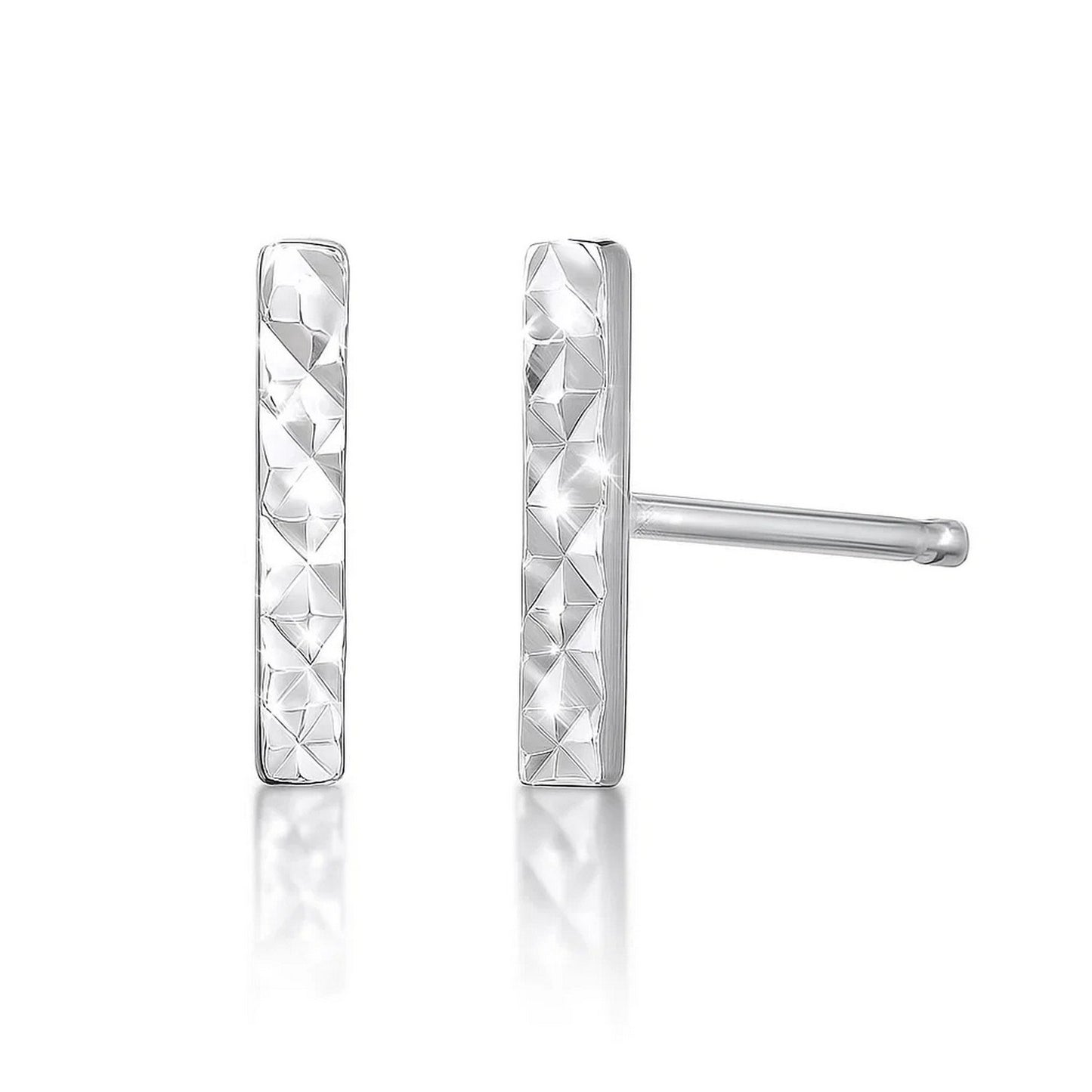 14k White Gold Textured Bar Earrings