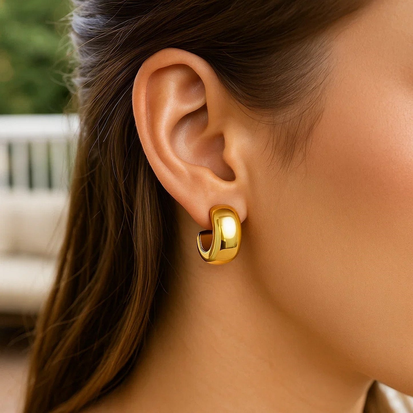 14K Yellow Gold Polished C Hoop Huggie Earrings