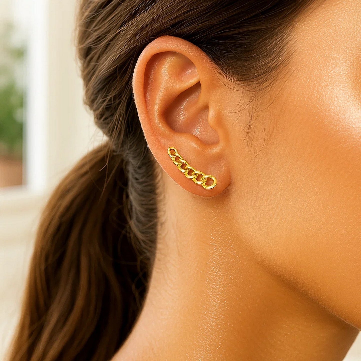 14k Yellow Gold Ear Climber Earring with Chain Links
