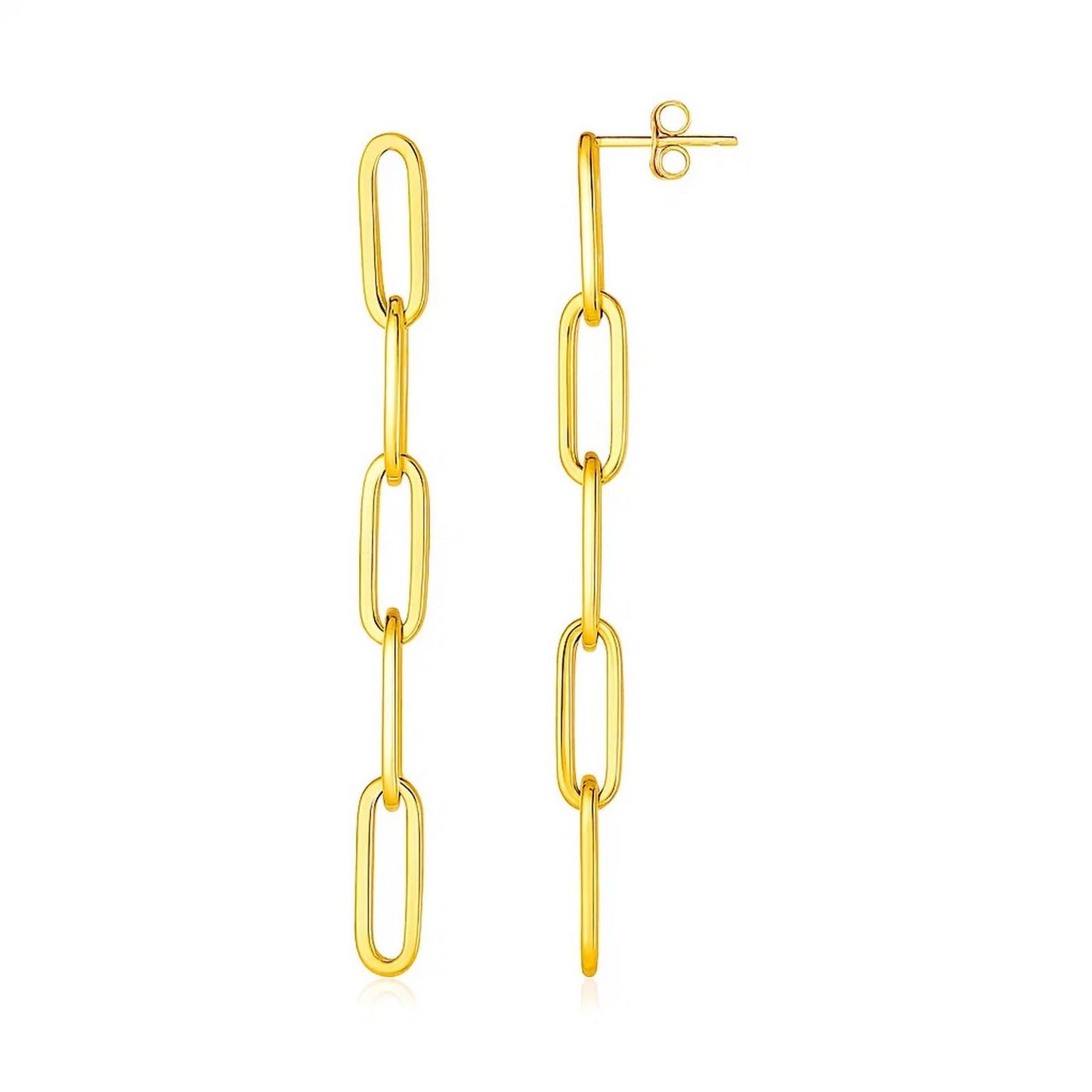 14K Yellow Gold Five Link Paperclip Chain Earrings