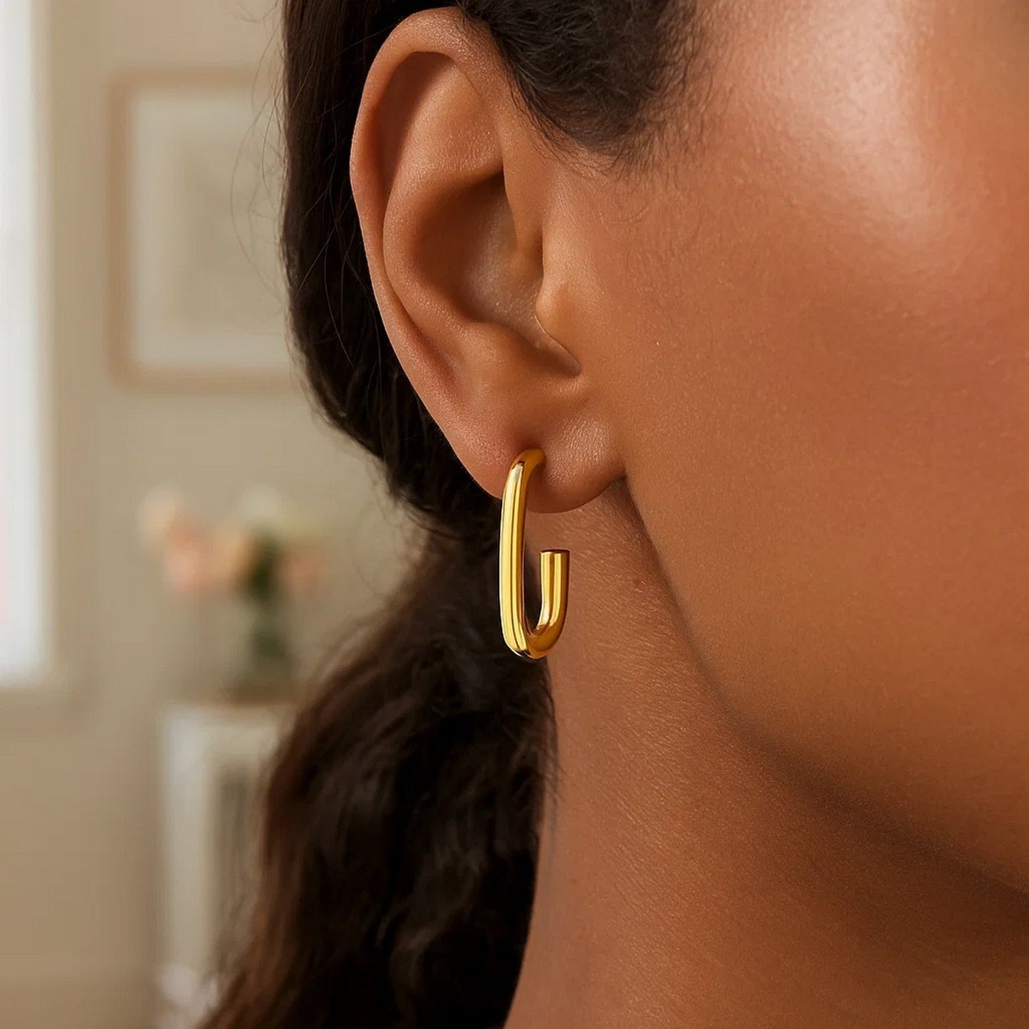 Paperclip Hoop Earrings in 14K Yellow Gold (27mmx12mm)