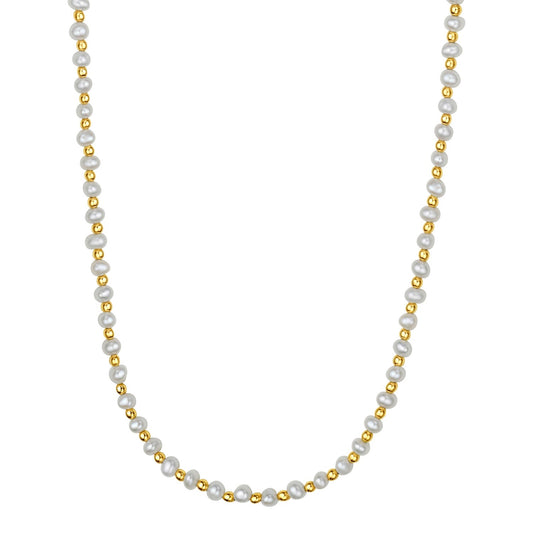 Pearl and Gold Alternating Bead Necklace in 14K Yellow Gold