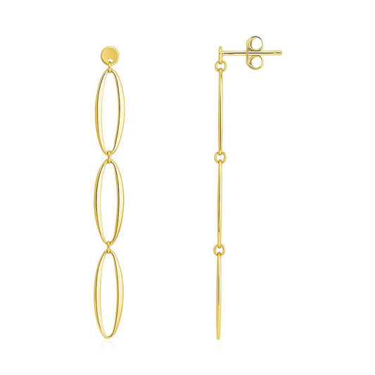 14K Yellow Gold Triple Oval Fancy Drop Earrings