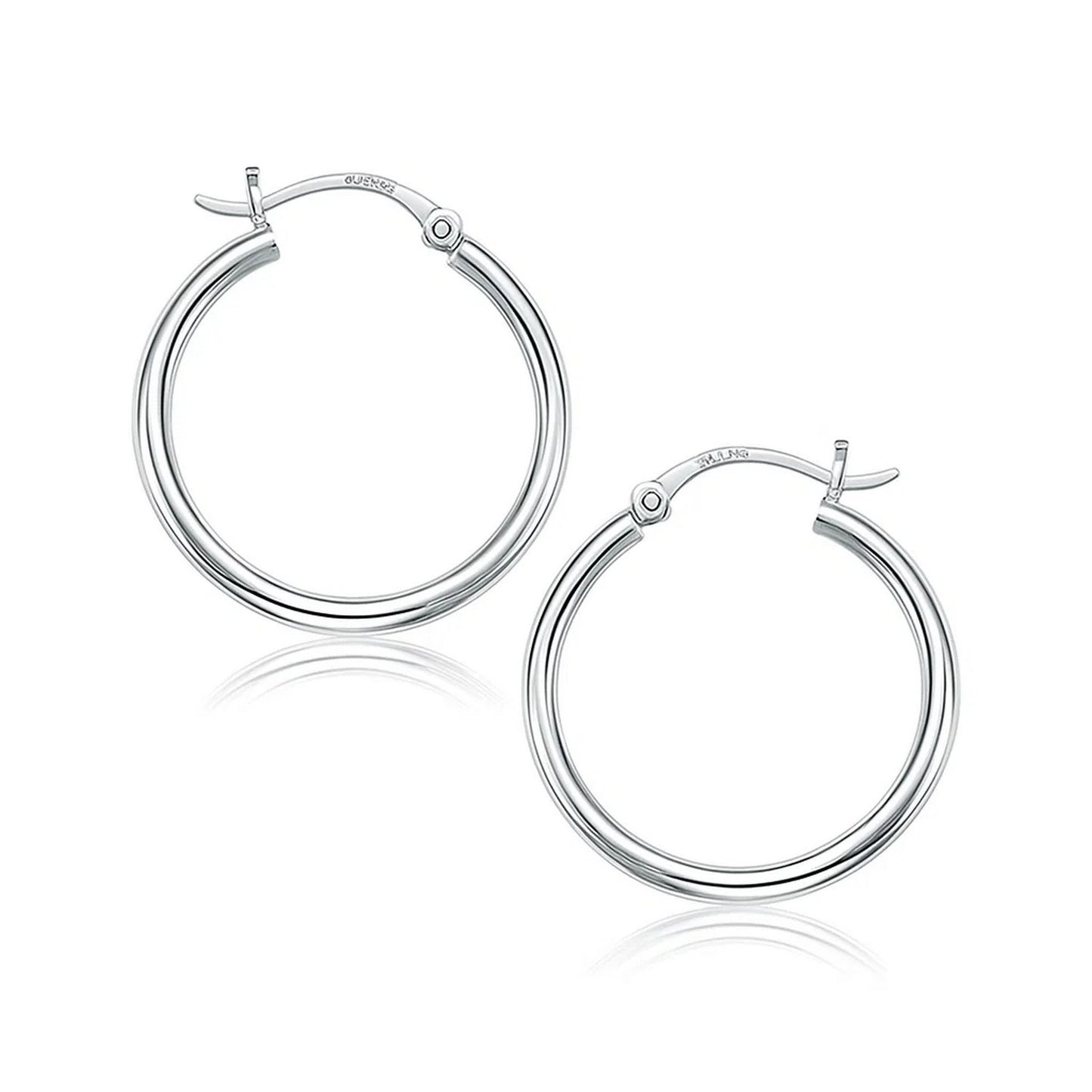 10k White Gold Polished Hoop Earrings (2x25mm)