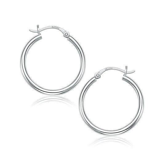 10k White Gold Polished Hoop Earrings (2x25mm)