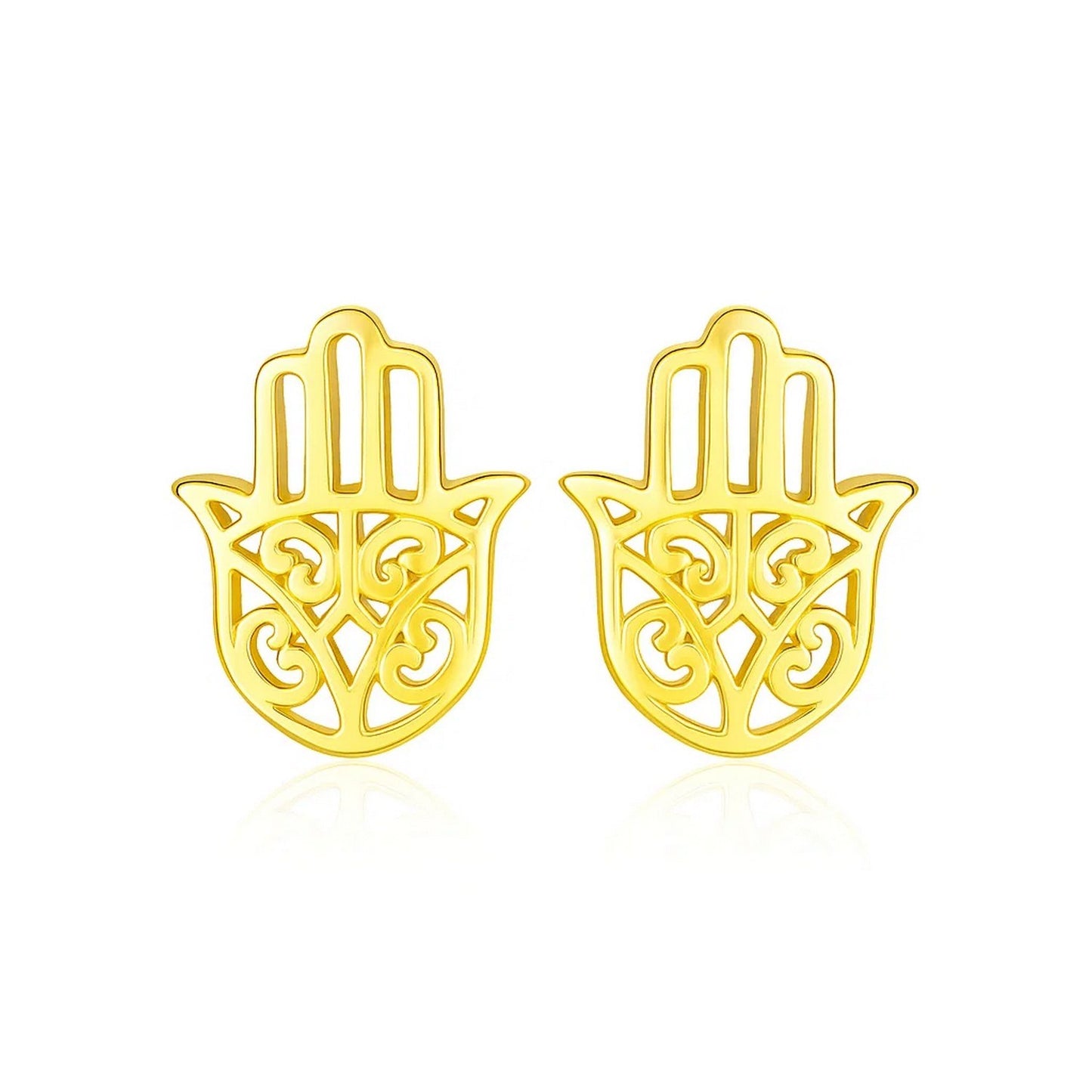 14k Yellow Gold Polished Hand of Hamsa Post Earrings