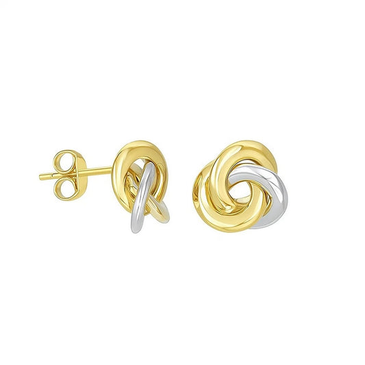 14k Two-Tone Gold Shiny Intertwined Open Circle Earrings