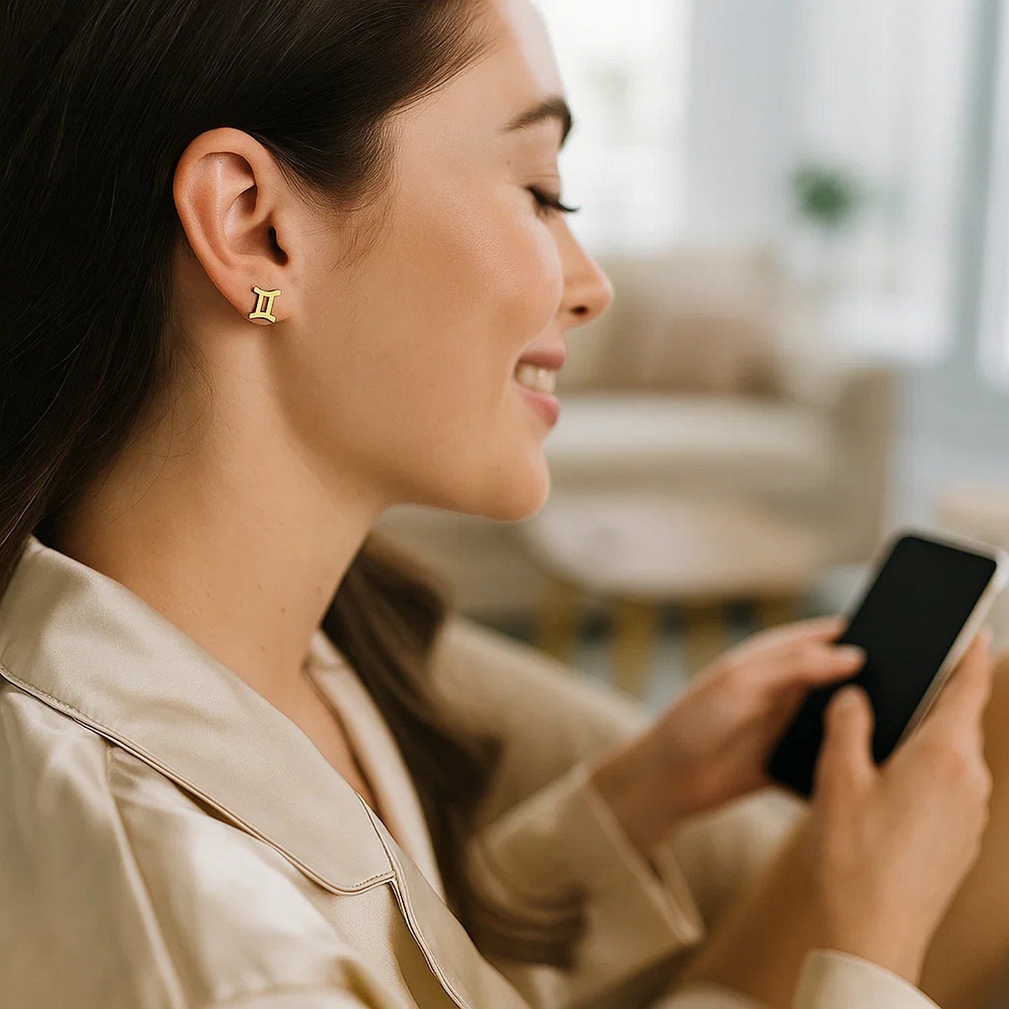 14K Yellow Gold Gemini Stud Earrings