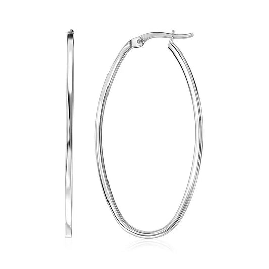 14k White Gold Slim Oval Shape Hoop Earrings