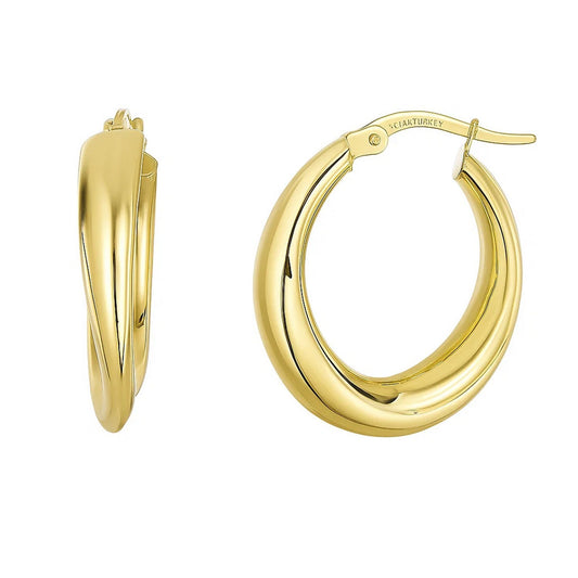 14k Yellow Gold Oval Hoop Earrings(5x20mm)
