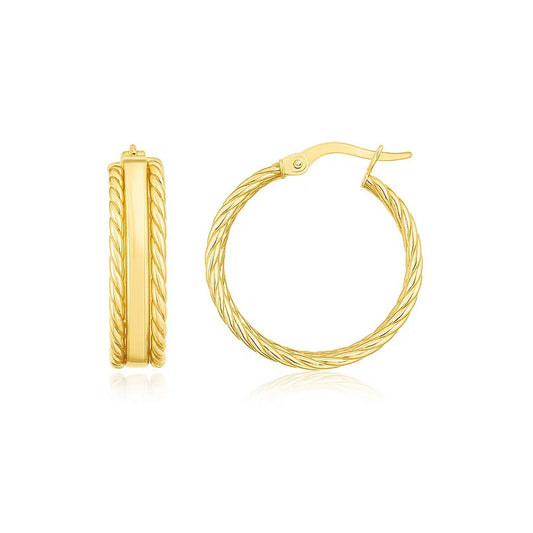 14K Yellow Gold Triple Row Hoop Earrings