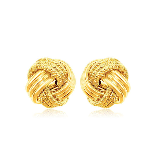10k Yellow Gold Love Knot with Ridge Texture Earrings