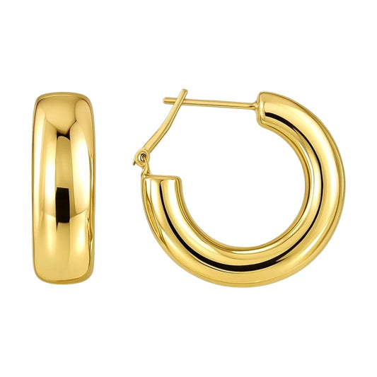 14k Yellow Gold Large Omega C Hoops