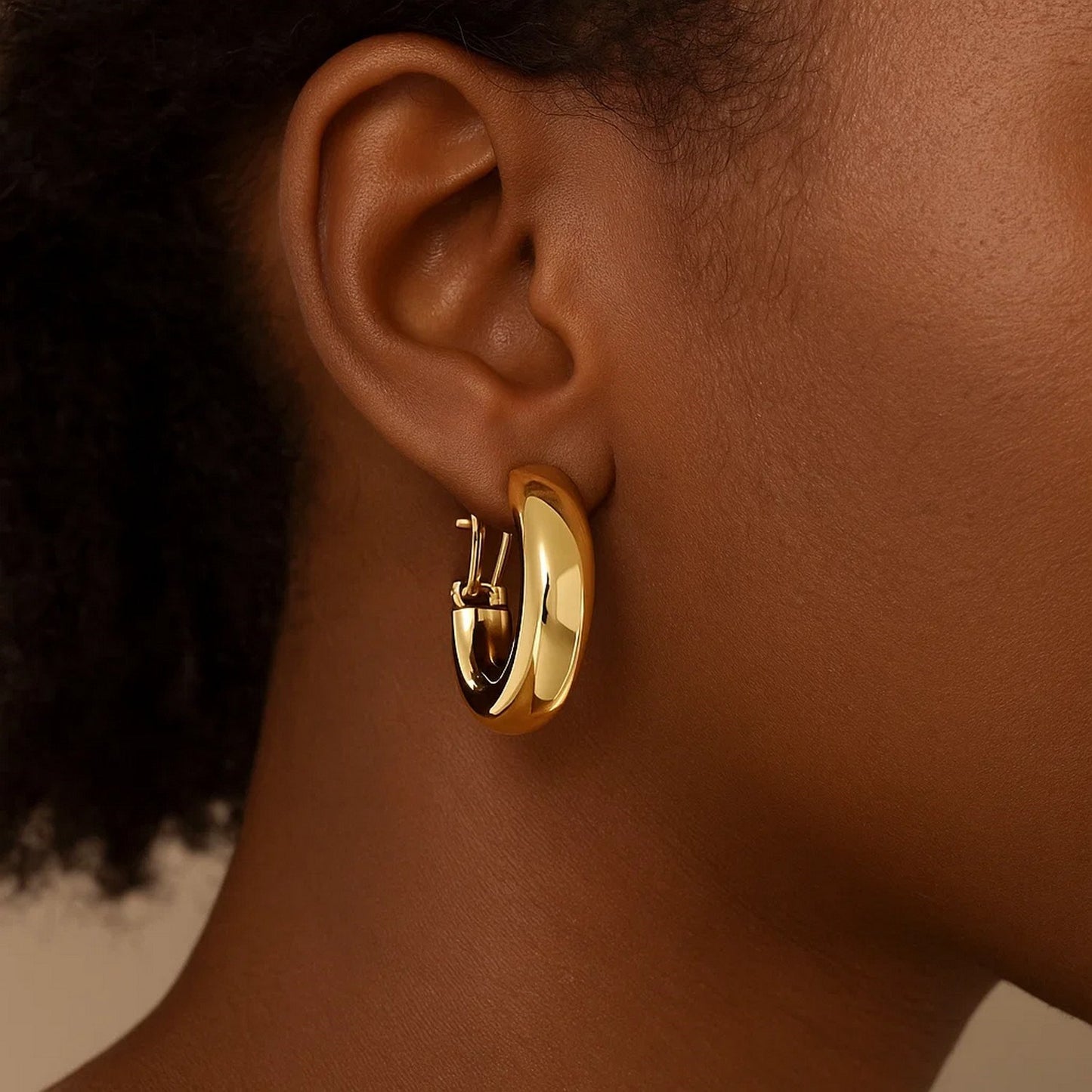 14k Yellow Gold Large Omega C Hoops