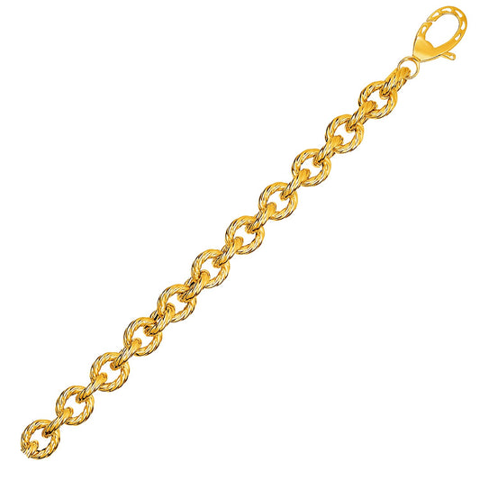 Textured Oval Link Bracelet in 14k Yellow Gold (8.70 mm)