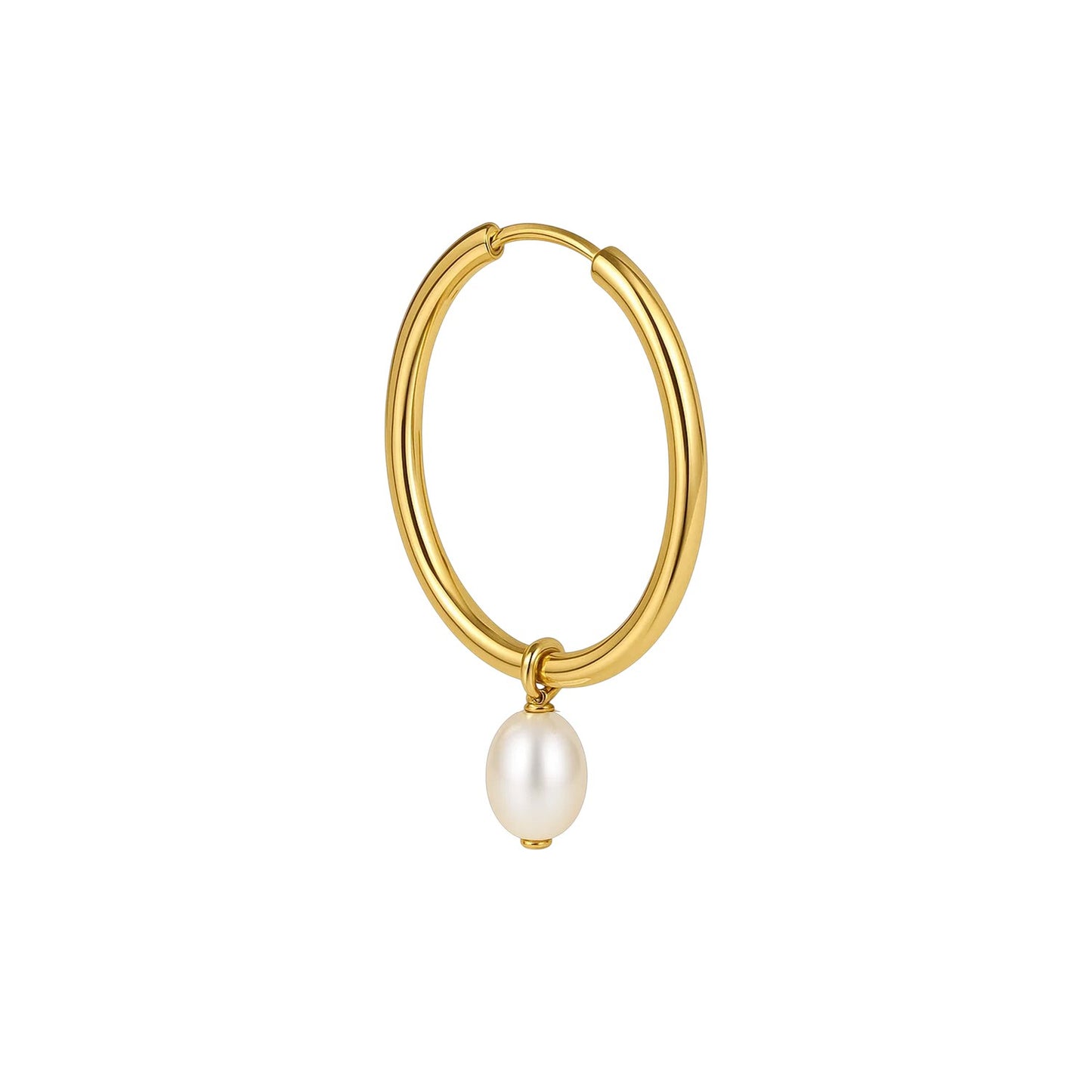 Pearl Drop Oval Earrings in 14K Yellow Gold