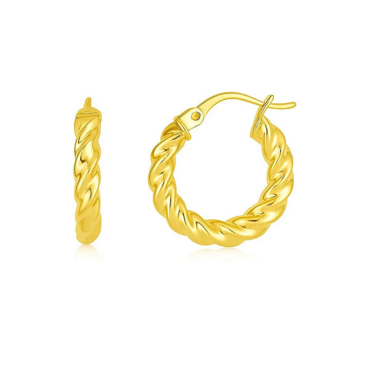 14k Yellow Gold Polished Twisted Hoop Earrings(3x11mm)