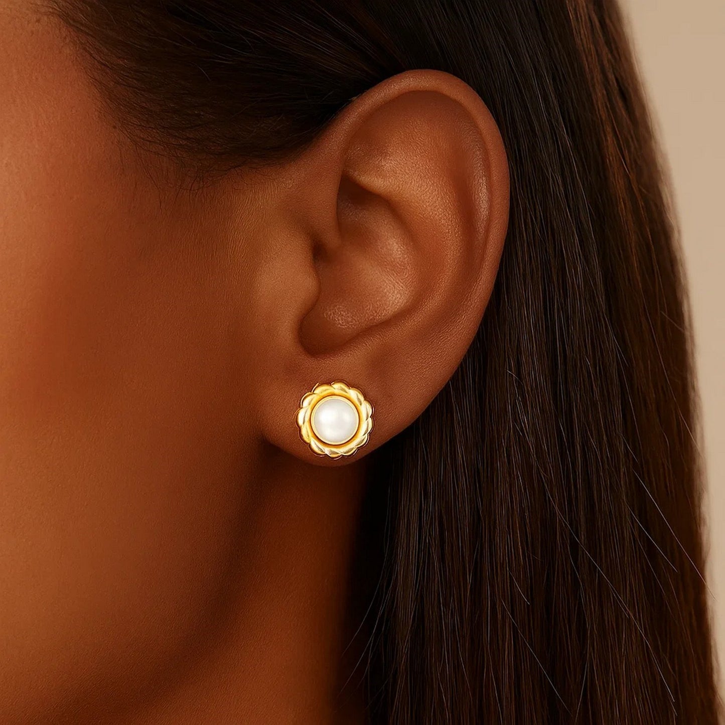 14k Yellow Gold Flower Stud Earrings with Pearls