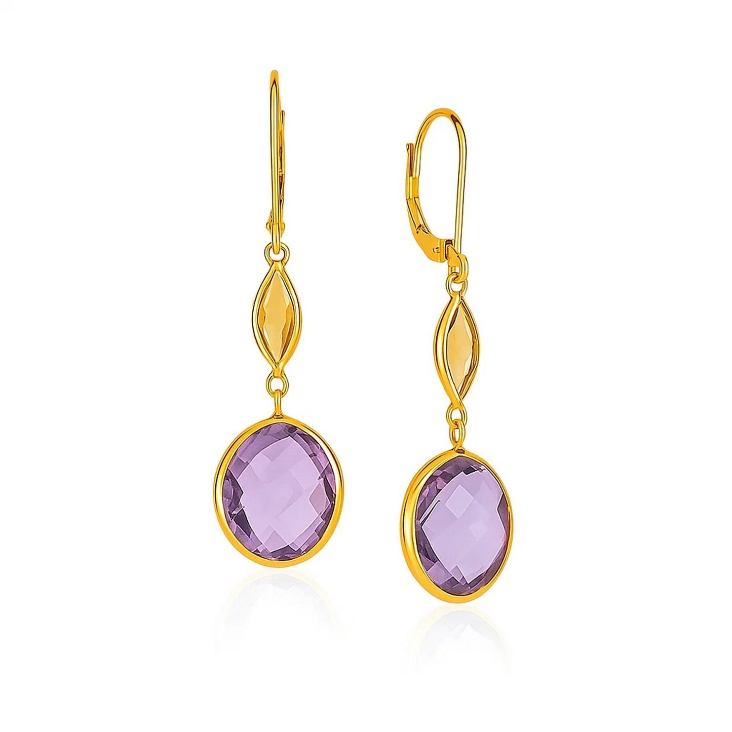 14k Yellow Gold Drop Earrings with Citrine and Amethyst Briolettes