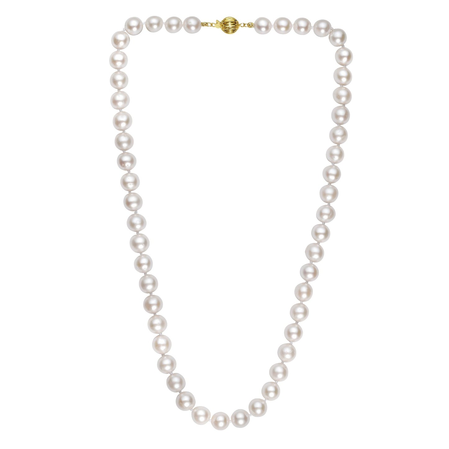 Pearl Necklace with Ball Clasp in 14K Yellow Gold