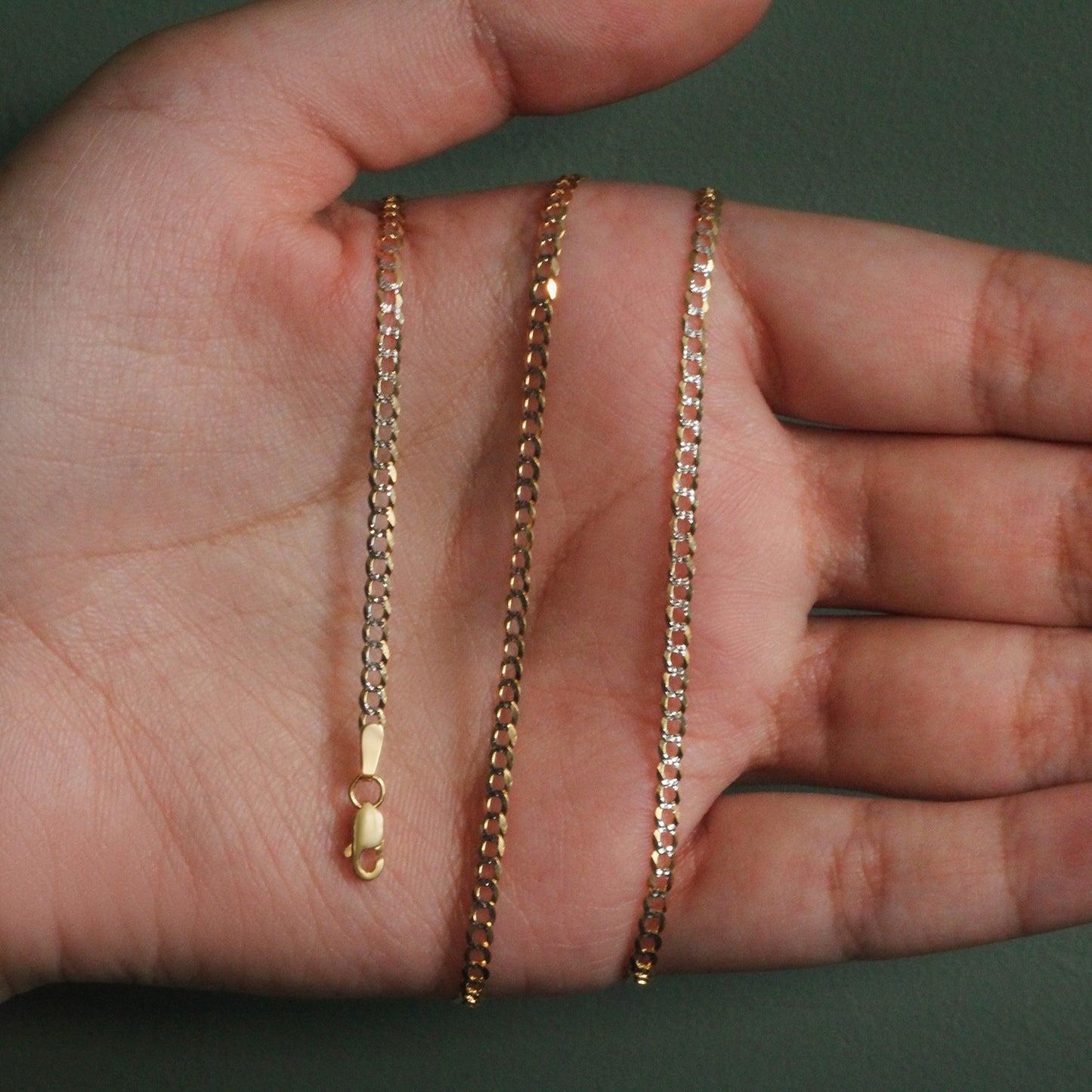 14k Two Tone Gold Pave Curb Chain (2.60 mm)