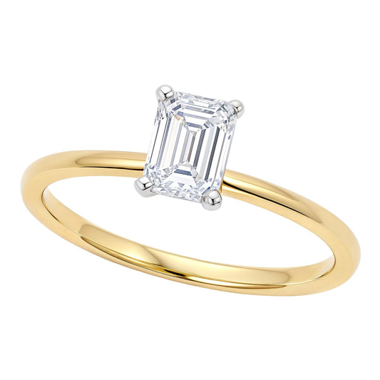 1 Carat Emerald Lab Grown IGI G/VS1 Diamond Solitaire Ring in 10K Yellow Gold