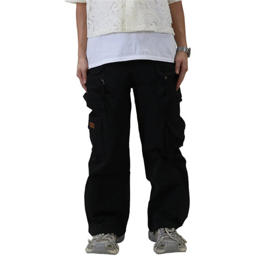 FINE TWILL NYLON BAGGY FIT CARGO PANTS