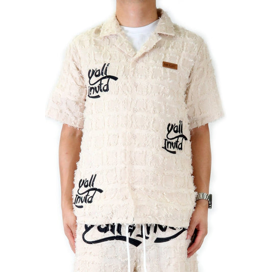 Men's ripped & repaired short sleeve button down shirt