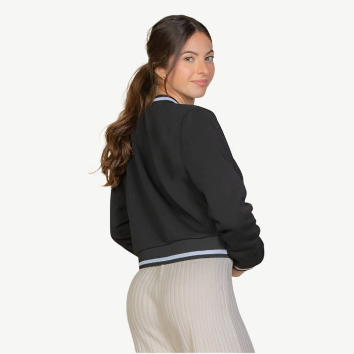 EZwear Letter Patched Crop Varsity Jacket