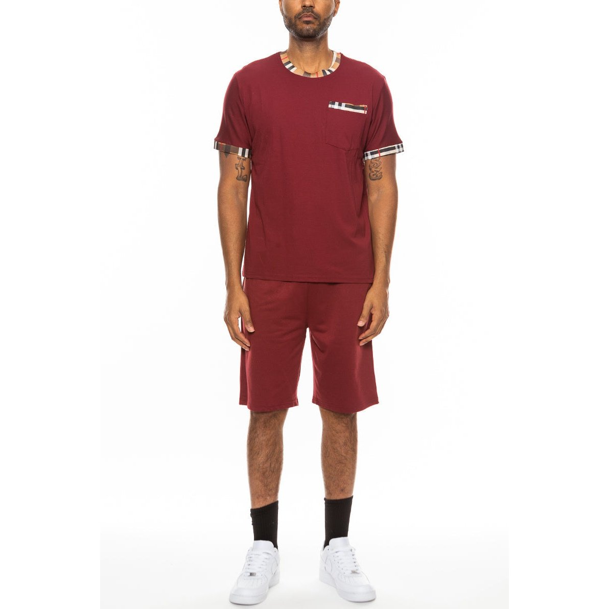 Checkered Detail Tshirt Short Set