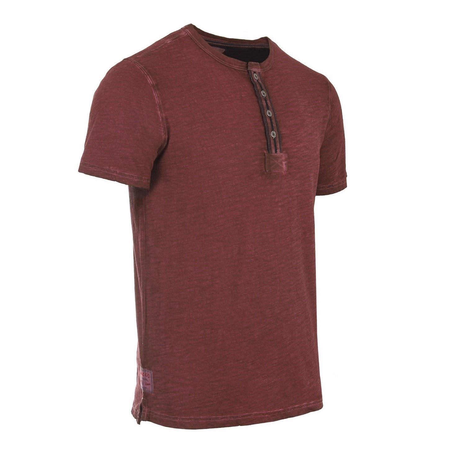 Men's Short Sleeve Crew Neck Oil Wash Vintage Button Henley T-Shirt
