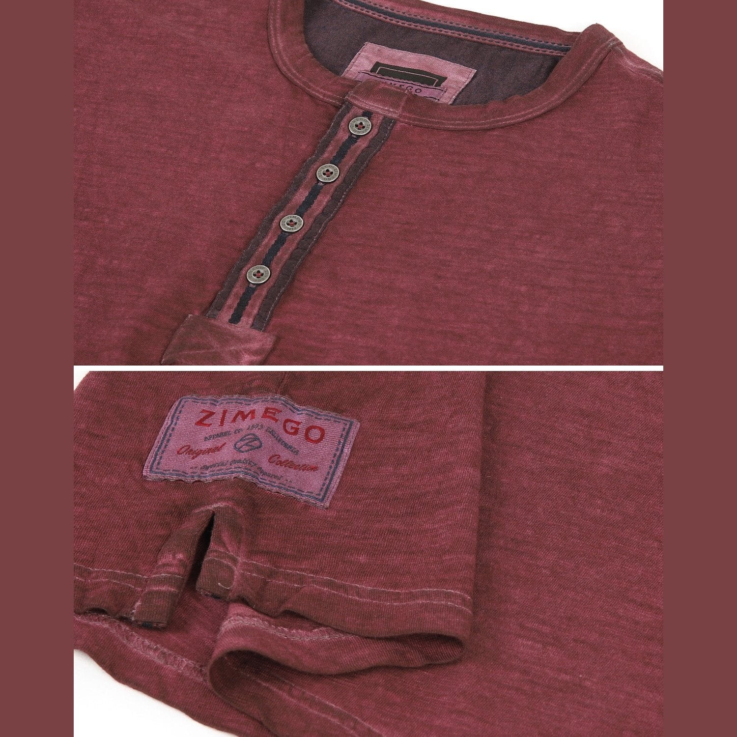 Men's Short Sleeve Crew Neck Oil Wash Vintage Button Henley T-Shirt