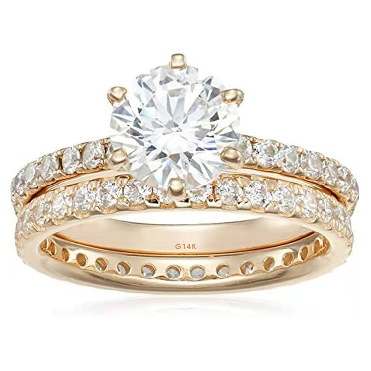 14K White Rose Gold VVS1 Diamond Wedding Ring Set