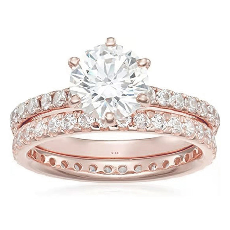 14K White Rose Gold VVS1 Diamond Wedding Ring Set