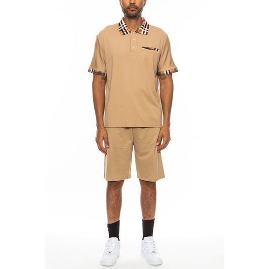 Checkered Detail Polo Short Set