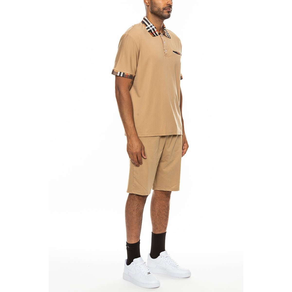 Checkered Detail Polo Short Set