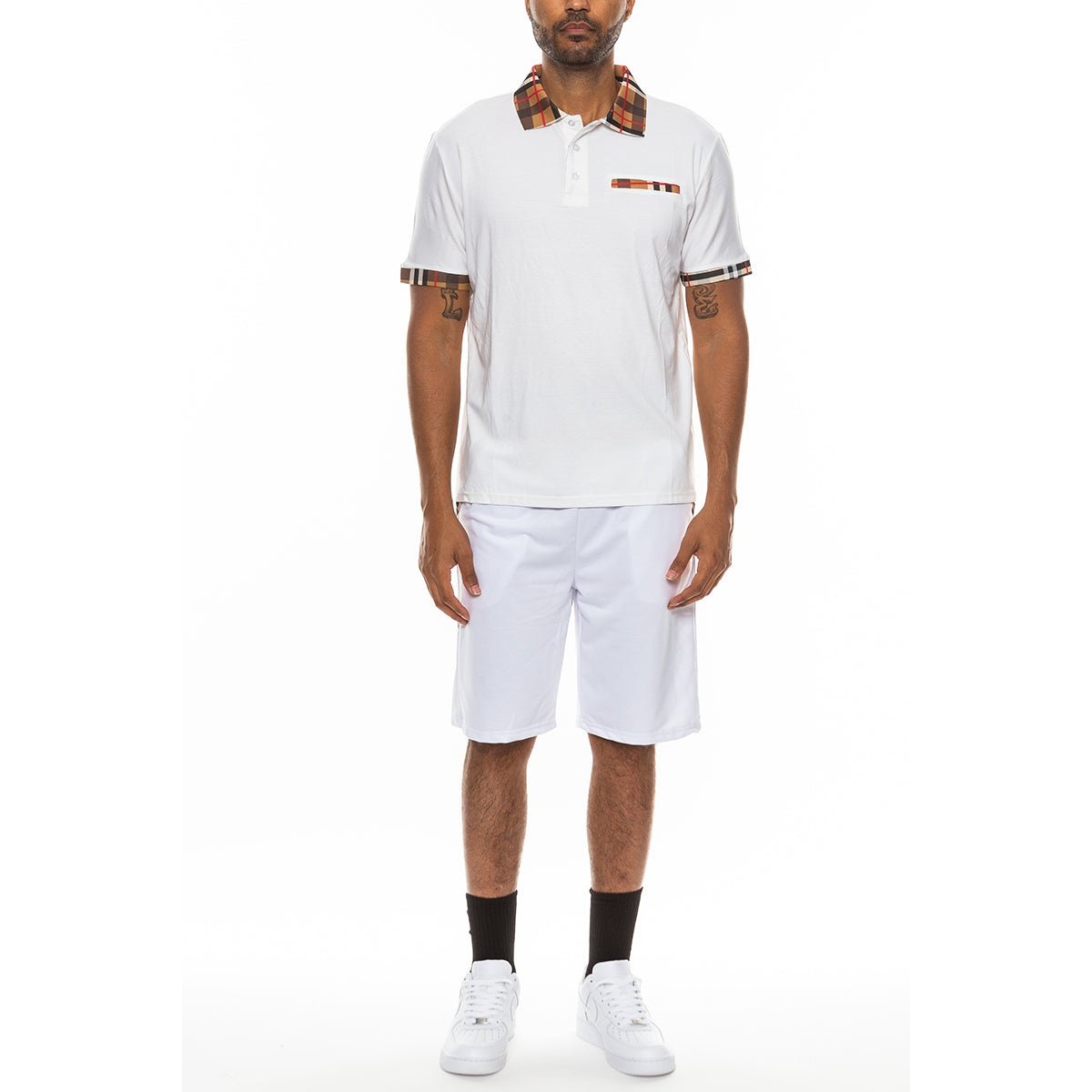 Checkered Detail Polo Short Set