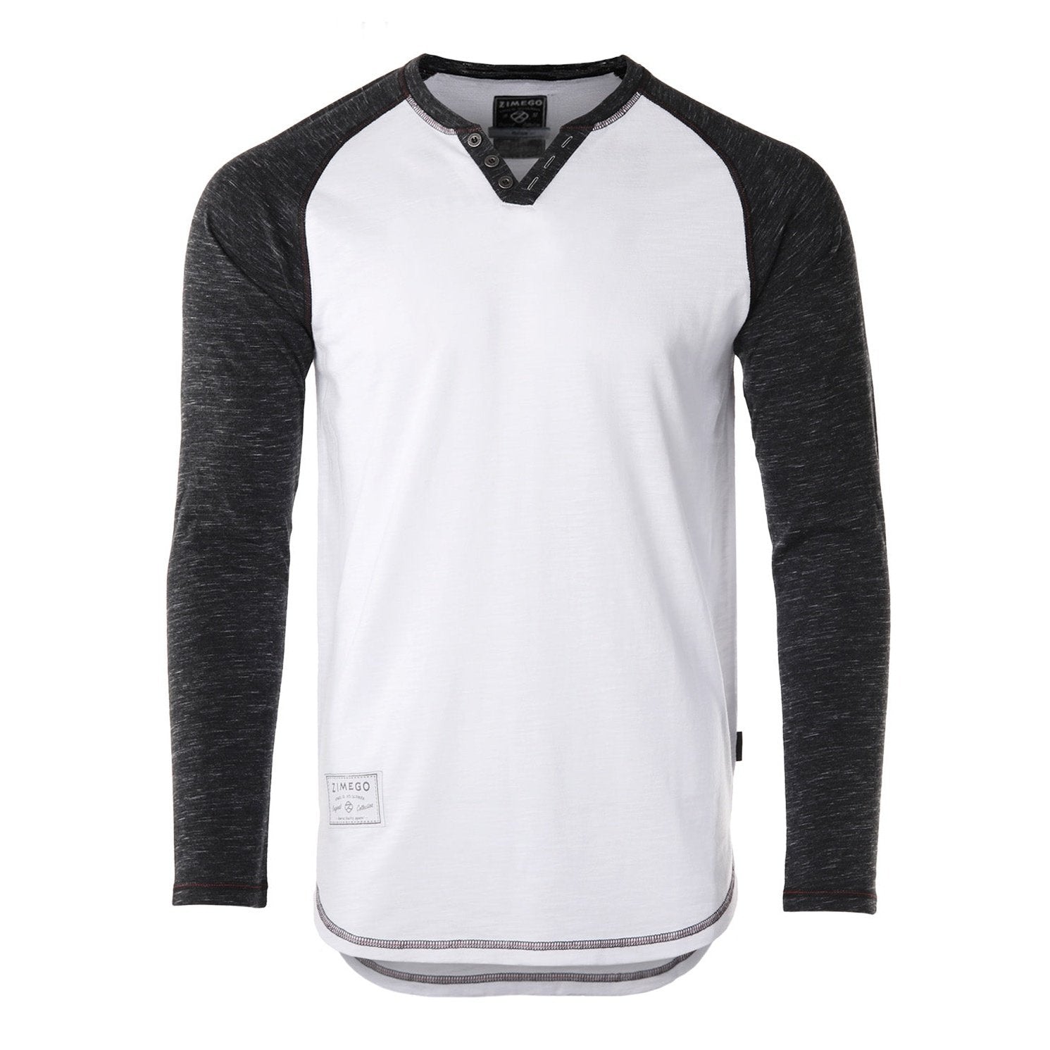 Long Sleeve Contrast Raglan Henley V-Neck T-Shirts