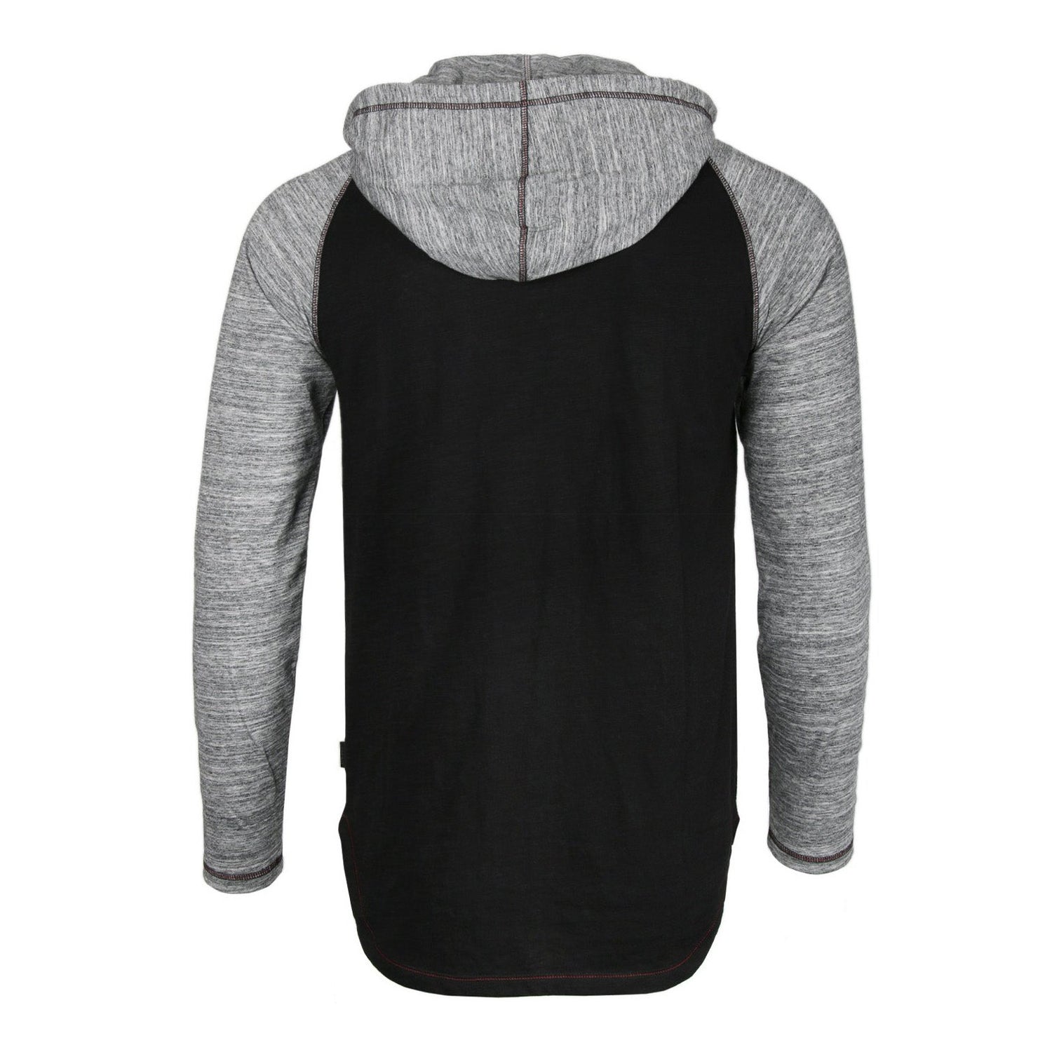 Long Sleeve Raglan Henley Round Bottom Hood T-Shirts - BLACK / BLACK