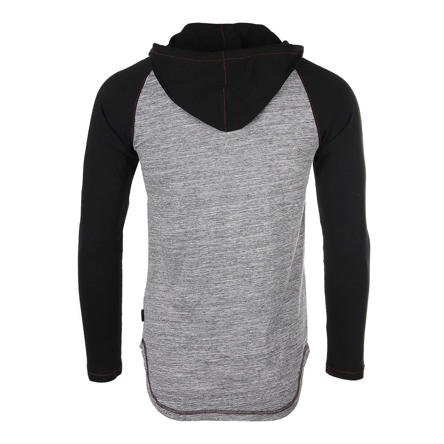 Long Sleeve Raglan Henley Round Bottom Hood T-Shirts - BLACK / BLACK